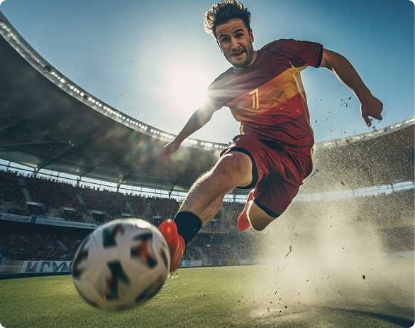 Soccer player kicking ball in stadium during FIFA World Cup 2026