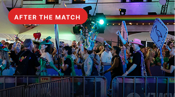 After the match — fans celebrating in the stands