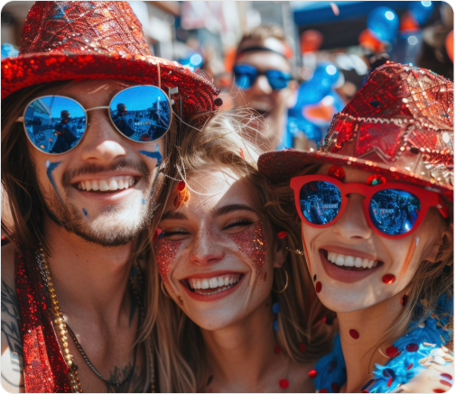 Friends celebrating together at a summer festival in Southern California
