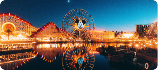 Southern California summer destination lit up at dusk